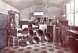 Russolo with his assistant Ugo Piatti and their Intonarumori